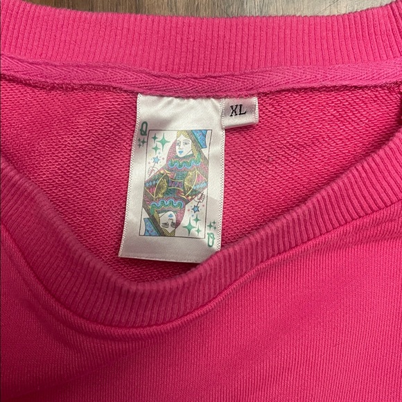 Queen of Sparkles Heart on Your Sleeve sequin hot pink Valentine’s Sweatshirt XL - Picture 6 of 15